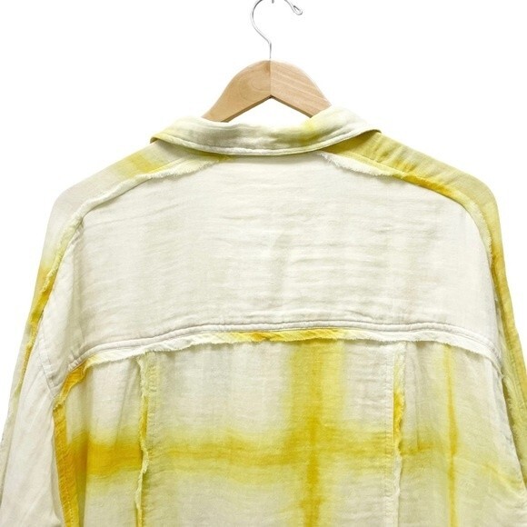 Free People We The Free Top Washed Away Yellow Windowpane Tie Dye Shirt Size XS - Picture 6 of 14